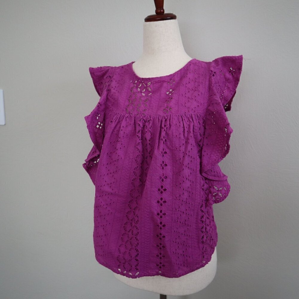 Sanctuary Purple Pink Flutter Sleeve Open Back Lace Blouse Size Small